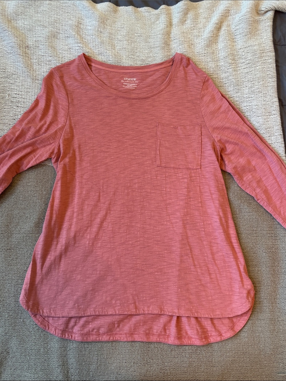 Chico's Dusty Rose Scoop Neck 3/4 Long Sleeve Pocket Tee